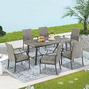 7-Piece Wicker Outdoor Dining Set, Extendable Table and Dining Armchairs