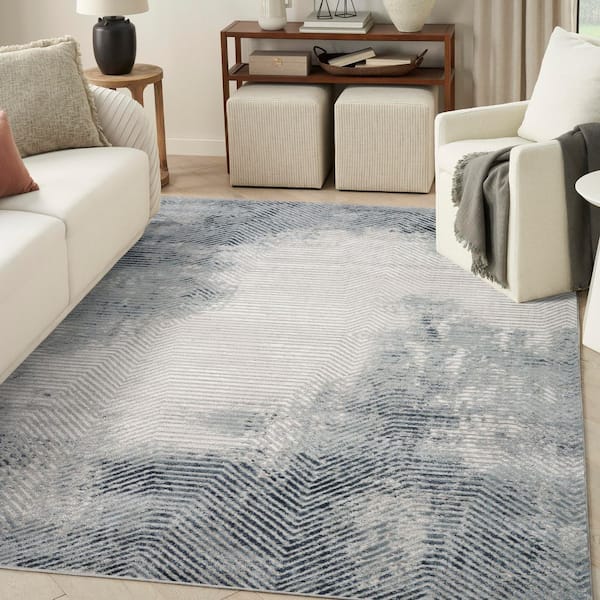 Dekor Grey Navy 8 ft. x 10 ft. Abstract Contemporary Area Rug