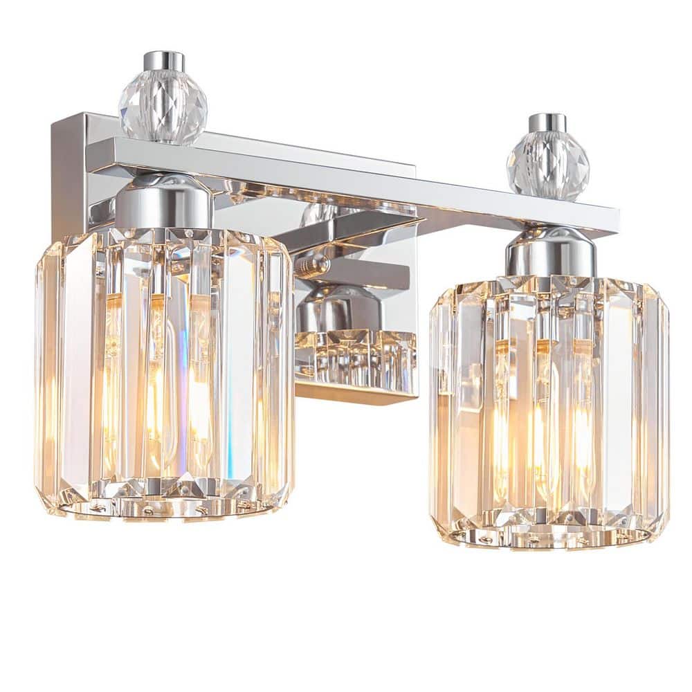 Home Lighting 13.77 in. 2-Light Chrome Round Modern Crystal Vanity Light Fixtures Over Mirror For Bathroom (JW-291) price history on PriceWatchPro