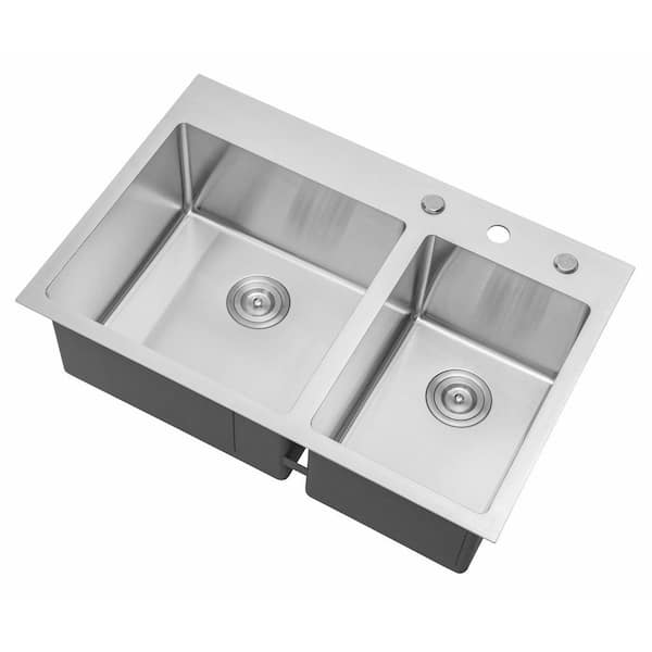 Drop-in Top Mount 16-Gauge Stainless Steel 36 in. x 22 in. x 10 in. 60/40 Offset Double Bowl Kitchen Sink