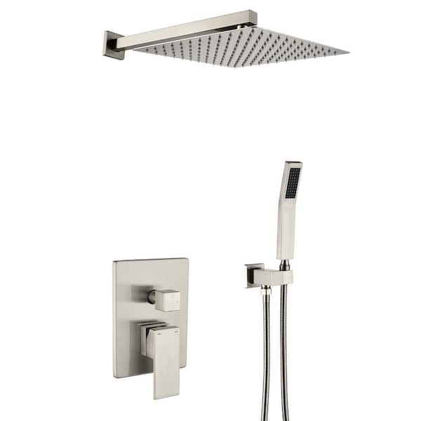 FORCLOVER Single-Handle 1-Spray Shower Faucet 2.5 GPM with Waterfall 10 in. Rain Shower Head and Hand Shower in Brushed Nickel