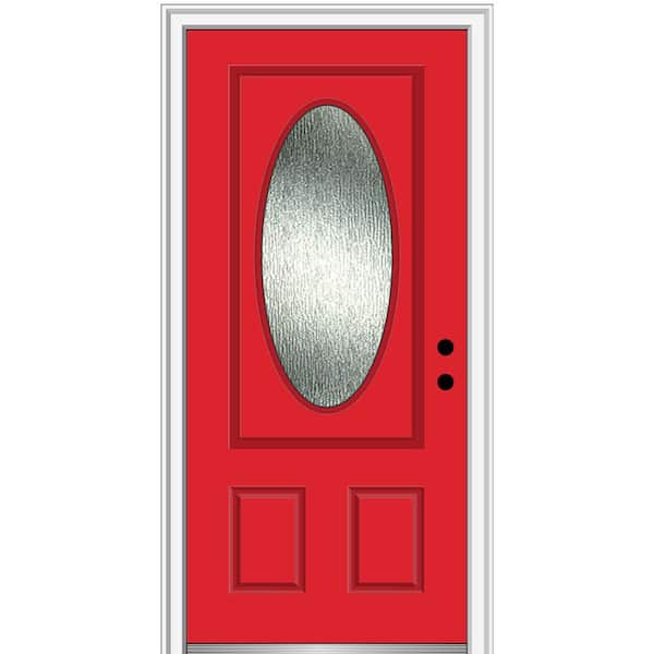 MMI Door 36 in. x 80 in. Left-Hand/Inswing Rain Glass Red Saffron Fiberglass Prehung Front Door on 6-9/16 in. Frame