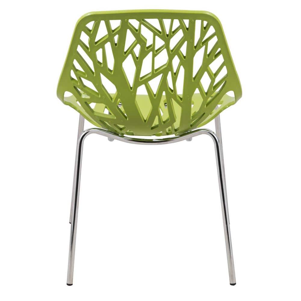 Green Cut-Out Plastic Dining Chair with Chrome Legs, Set of 2
