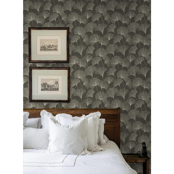 Ginko Leaves Ebony Vinyl Peel and Stick Wallpaper Roll (Covers 30.75 sq. ft.)