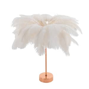19.68 in. Gold Modern USB Dimmable Integrated LED Table Lamp with White Feather Shade and Remote for Bedside Home Decor