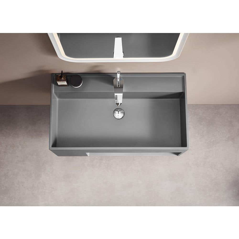 40 in. Matte Gray Solid Surface Wall-Mount Bathroom Vanity with Storage