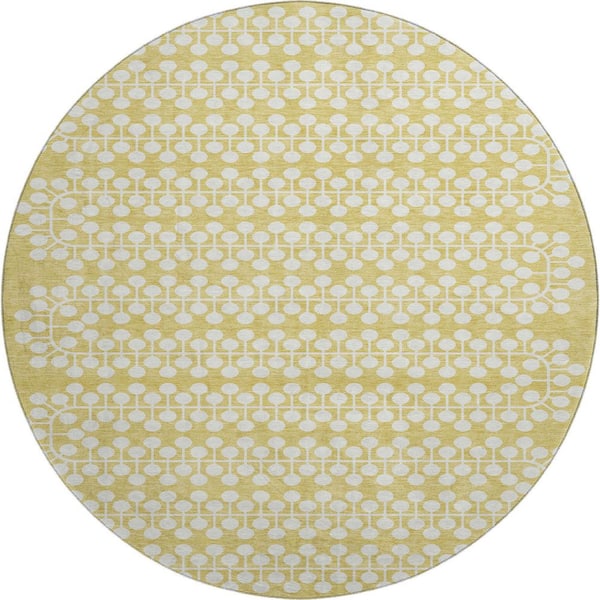 Mayfield Premium Machine Washable Abstract AMF2247 Gold 8 ft. x 8 ft. Round Rug