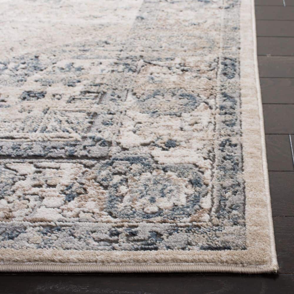 Ivory Blue Hand-Knotted Synthetic 6'7" x 9' Area Rug