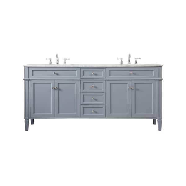 Unbranded Simply Living 72 in. W x 21.5 in. D x 35 in. H Bath Vanity in Grey with Carrara White Marble Top