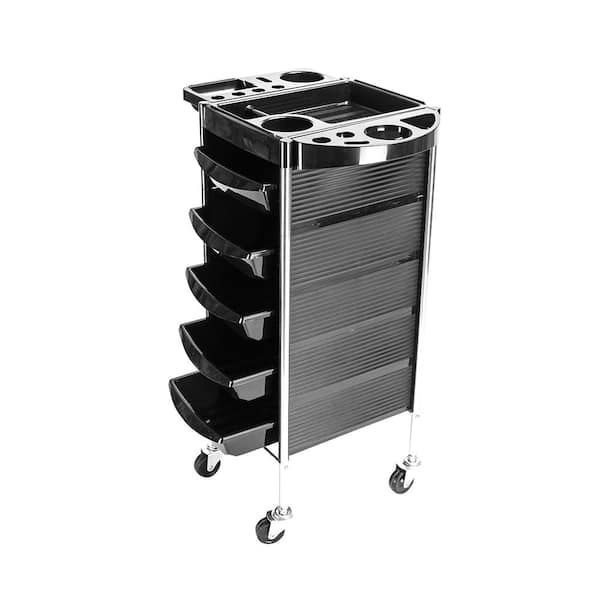 Karl home Plastic 5-Tier Drawers Storage 4-Wheeled Salon Trolley Cart in Black