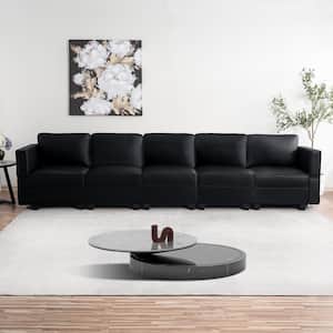 112.8 in. W Faux Leather 7-Seater Living Room Modular Sectional Sofa for Streamlined Comfort in. Black