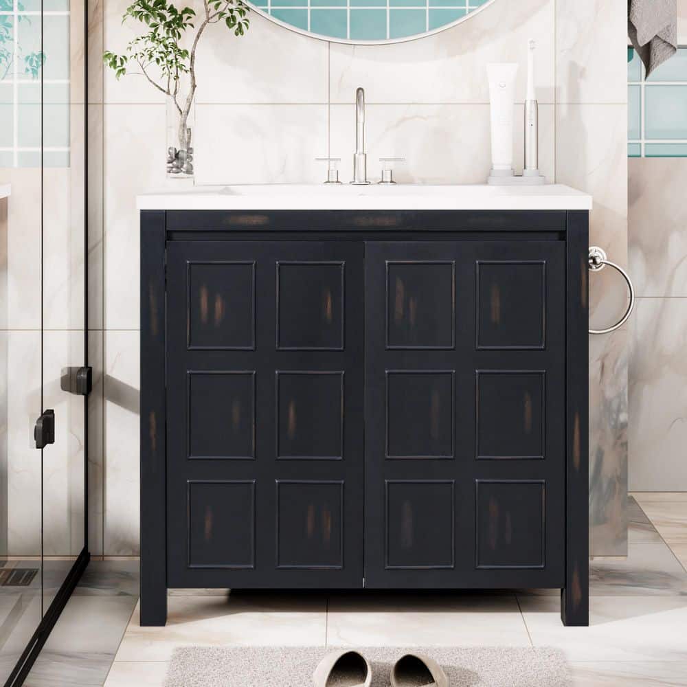 36 in.W x 18 in.D x34 in. H Espresso Freestanding Bathroom Vanity, Combo Ca