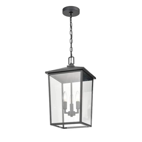 Fetterton 3-Light 11 in. Powder Coat Black Hardwired Outdoor Wall Lantern Sconce (1-Pack)
