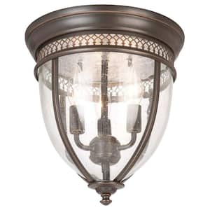 11 in. Oil-Rubbed Bronze Flush Mount Fixture with Clear Seeded Glass Shade
