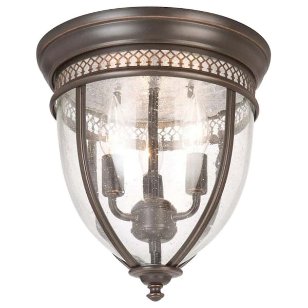SUPERHUNTER 11 in. Oil-Rubbed Bronze Flush Mount Fixture with Clear Seeded Glass Shade