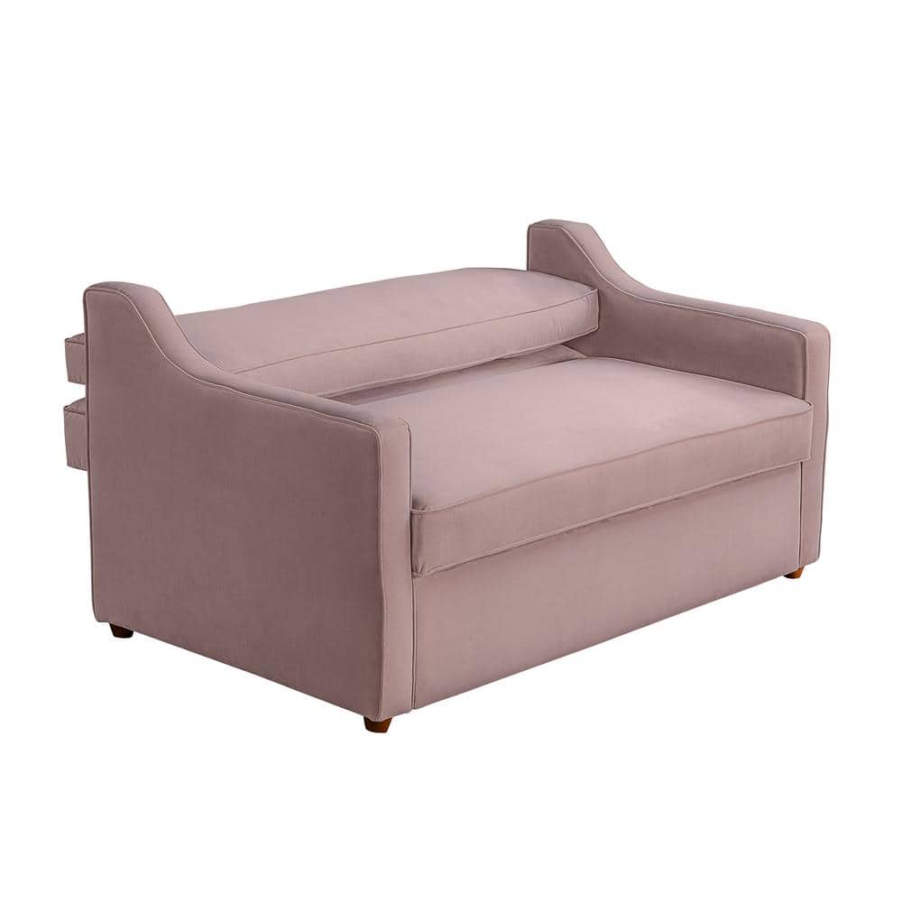 Mauve Velvet Full Sleeper Loveseat with Wood Legs
