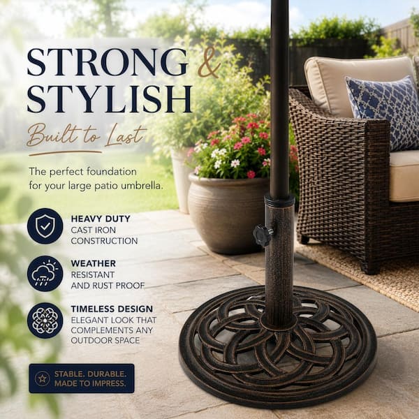 iron patio umbrella stand Sunnydaze 24lb Heavy-Duty Round Cast Base, 18