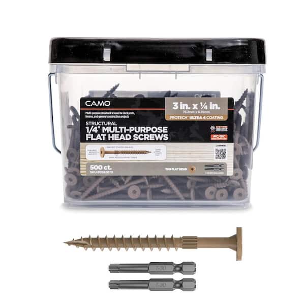 CAMO 1/4 in. x 3 in. Star Drive Flat Head Multi-Purpose Structural Wood Screw - PROTECH Ultra 4 Exterior Coated (500-Pack)