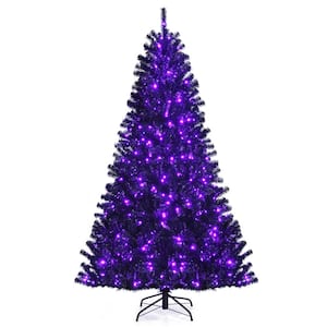 7 ft. Pre-lit PVC Halloween Artificial Christmas Tree Black with 500 Purple LED Lights