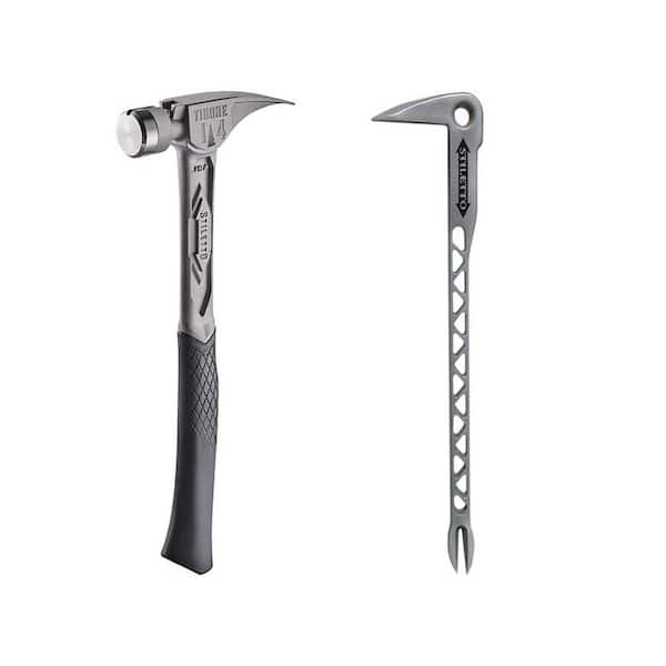 Stiletto 15 oz. TiBone Milled Face with Curved Handle with 12 in. Titanium Clawbar Nail Puller with Dimpler (2-Piece)