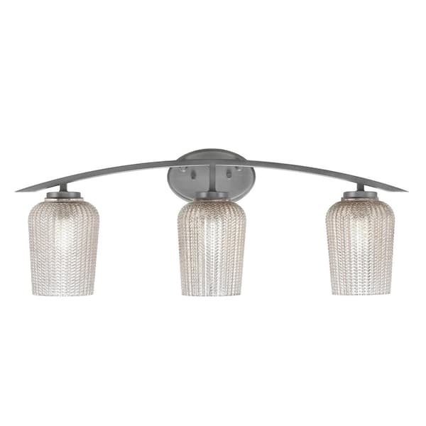 Unbranded Siena 29 in. 3-Light Vanity Light Graphite with Silver Textured Glass Shades