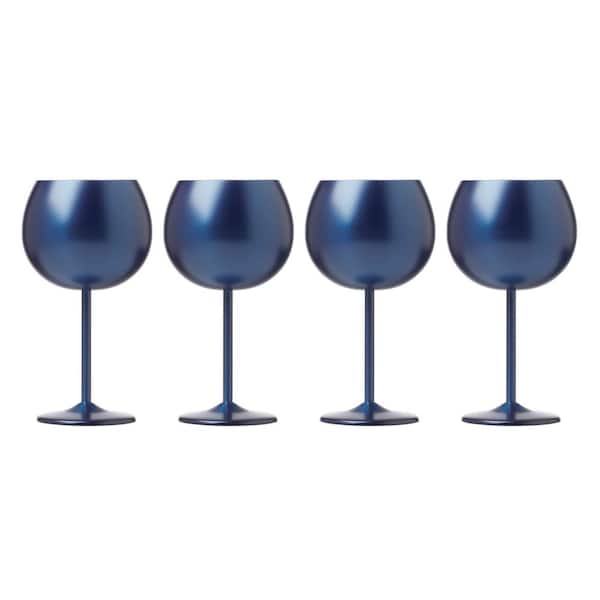 Cambridge 18 oz. Navy Stainless Steel Red Wine Glass Set (Set of 4)