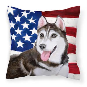 14 in. x 14 in. Multi-Color Lumbar Outdoor Throw Pillow Siberian Husky #2 Patriotic