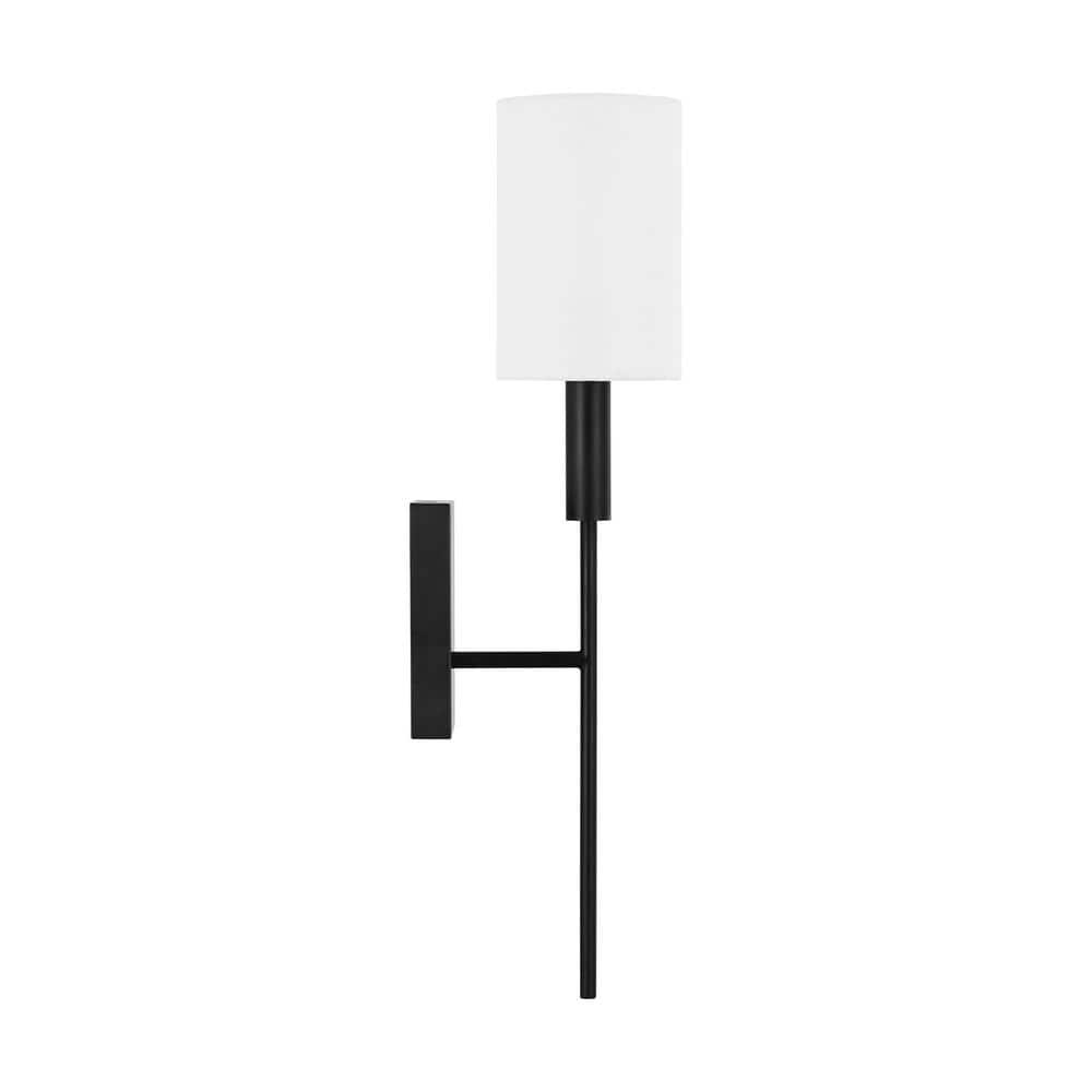 Black Steel Dimmable Wall Sconce with White Drum Shade