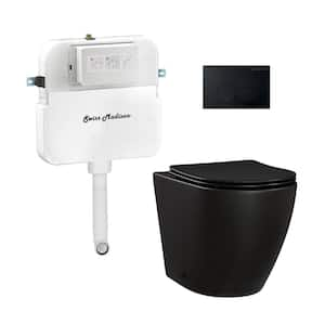 St. Tropez Back-to-Wall Toilet, Elongated, 3-Piece Bundle 0.8/1.6 GPF Dual Flush in Matte Black with Black Flush Plate