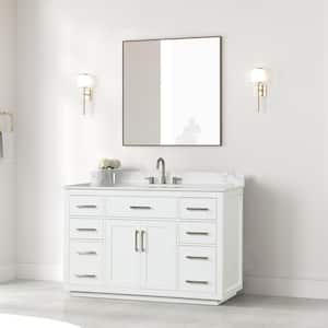 54 in. W x 22 in. D x 36 in. H Single Sink Freestanding Bath Vanity in White with White Quartz Top