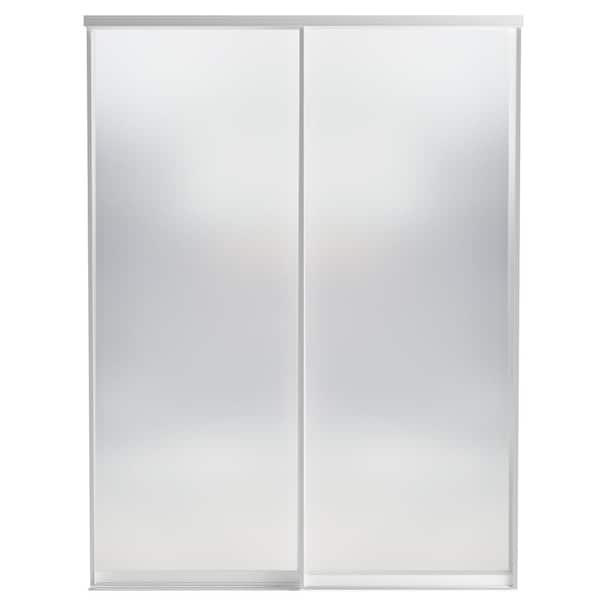 ARK DESIGN 60 in. x 80 in. 1 Lite Tempered Frosted Glass White Aluminum Frame Sliding Closet Door with Hardware