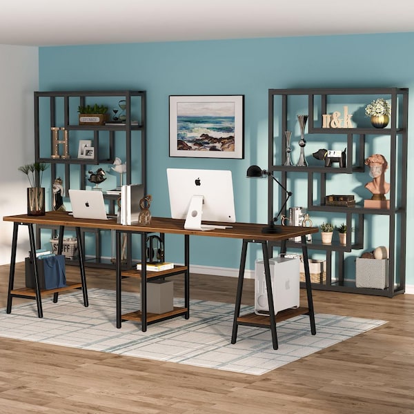 Frailey 69.3 in. Tall Black Wood 6-Shelf Etagere Bookcase with Open Storage