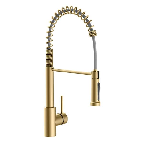 PRIVATE BRAND UNBRANDED Single-Handle Pull Down Spring Sprayer Kitchen Faucet in Matte Gold