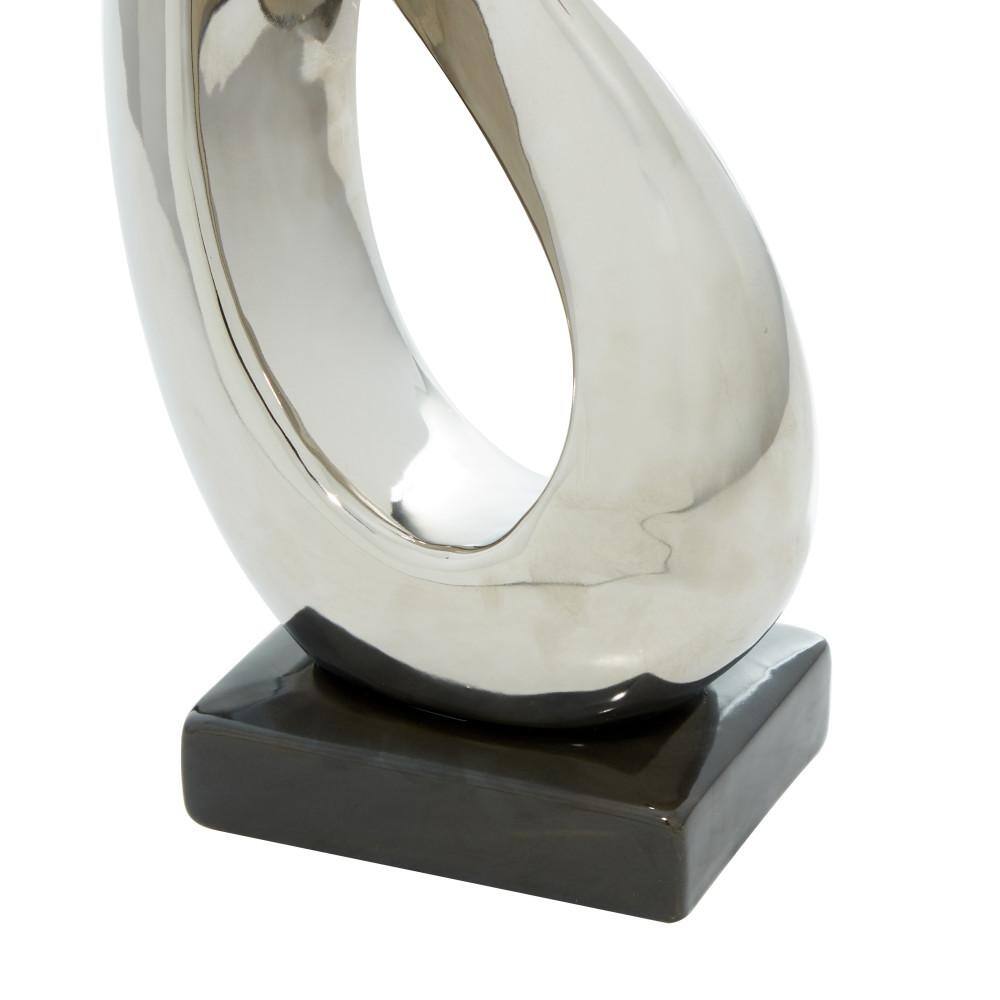 Silver Porcelain Abstract Sculpture with Black Base, 17" Height