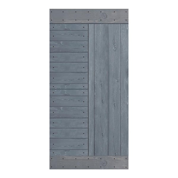 ISLIFE L Series 42 in. x 84 in. Dark Gray Finished Solid Wood Barn Door Slab - Hardware Kit Not Included