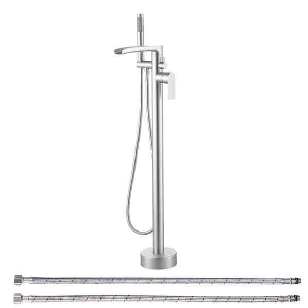 ALEASHA Waterfall Single-Handle Freestanding Tub Faucet with Handheld Shower in. Brushed Nickel