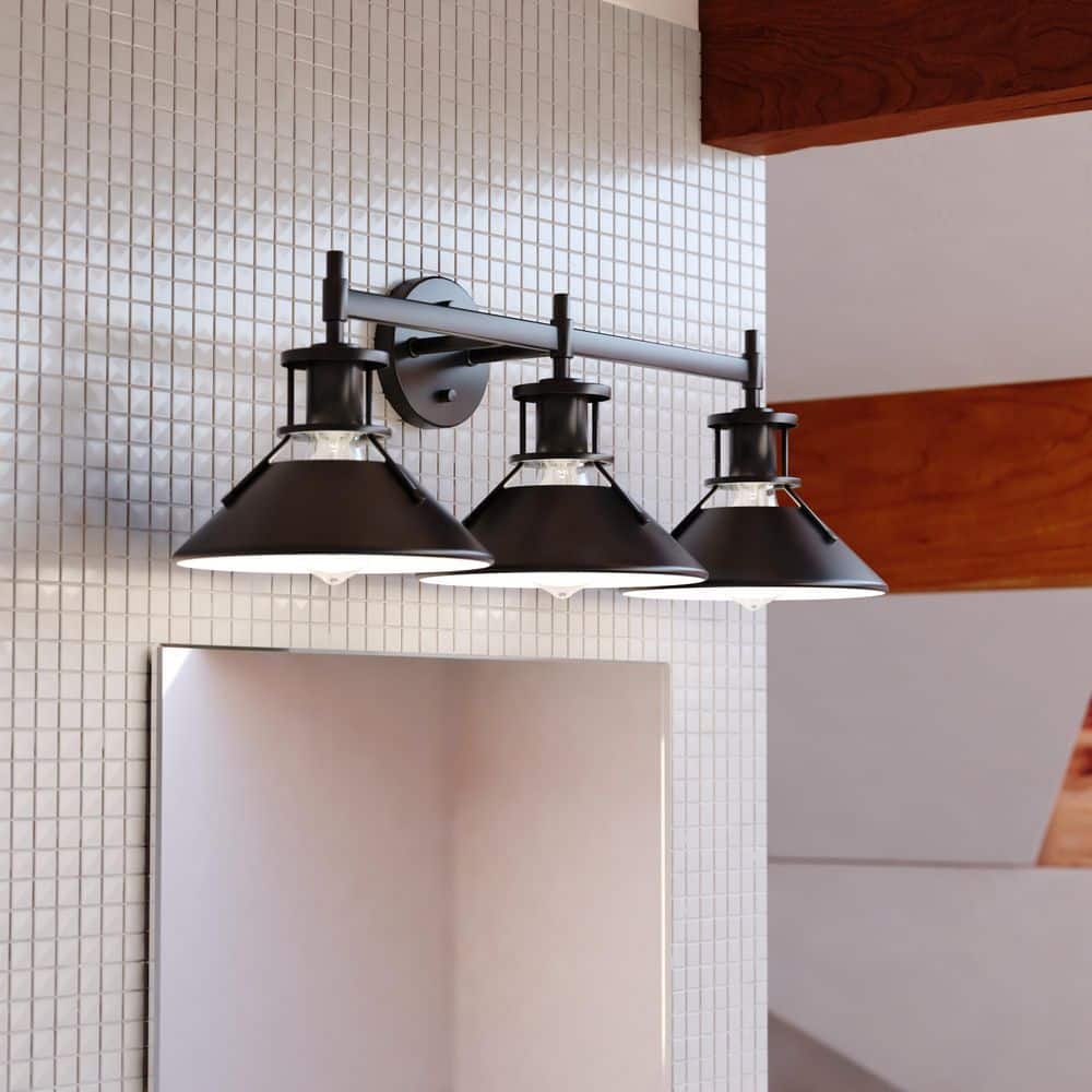 Canton 29 in. W 3-Light Black and Matte White Vanity Light Fixture Farmhouse Metal Shade Bathroom Wall Lighting price history on PriceWatchPro