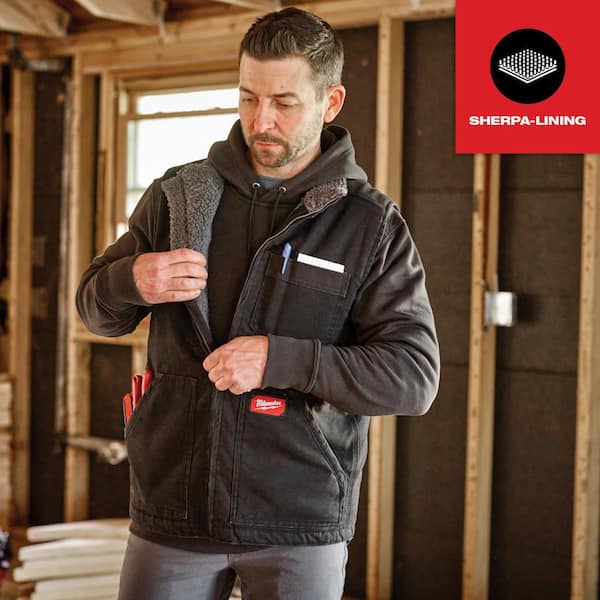 Milwaukee Men's Small Black Heavy-Duty Sherpa-Lined Vest