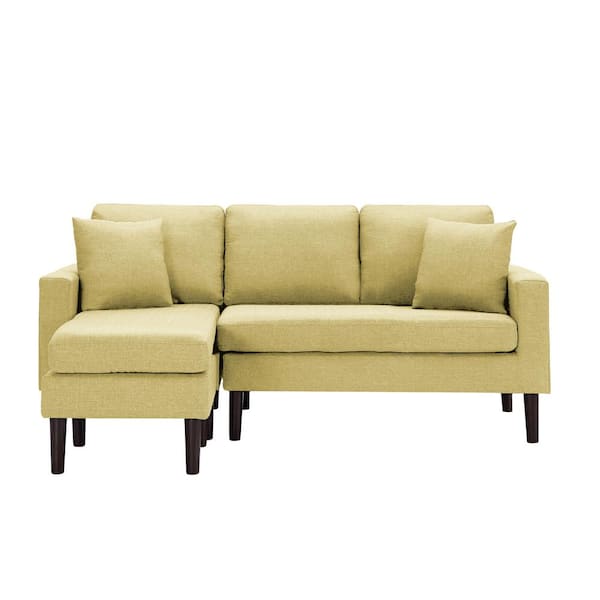 Spaco 72 in. W Square Arm 2-Piece Polyester Blend L-Shaped Reversible Sectional Sofa with 2-Pillows in Yellow