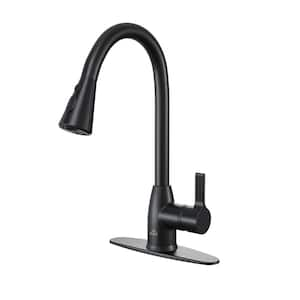 Single Handle Pull Down Sprayer Kitchen Faucet with 360° Swivel, Splashproof and 3 Functions Spray Head in Matte Black