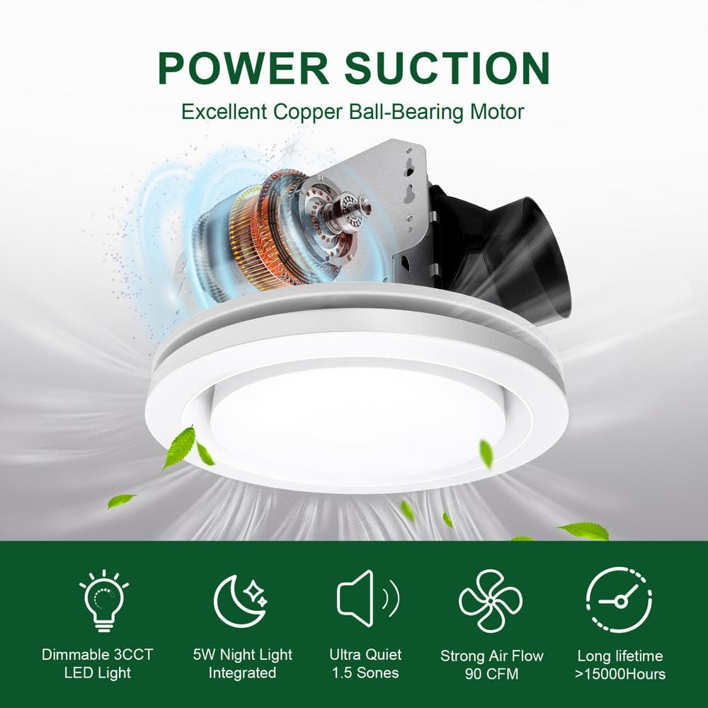 Matte Black 90 CFM Bathroom Ventilation Fan with LED Light