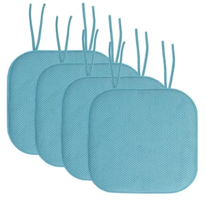 Honeycomb Memory Foam Square 16 in. x 16 in. Non-Slip Back Chair Cushion with Ties (4-Pack), Teal
