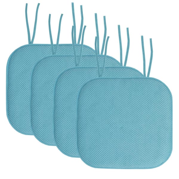 Sweet Home Collection Honeycomb Memory Foam Square 16 in. x 16 in. Non-Slip Back Chair Cushion with Ties (4-Pack), Teal