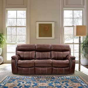 Montague 86 in. W Dual Power Reclining Brown Leather Curved Contemporary Sofa with Pillow-Top