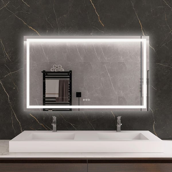 KariMo 60 in. W x 36 in. H Rectangular Frameless Wall Bathroom Vanity Mirror with Backlit Front Light, Dimmable
