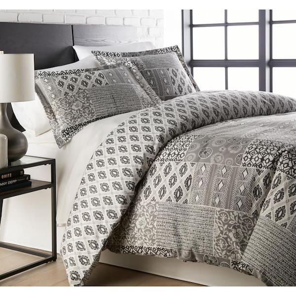 SOUTHSHORE FINE LINENS Global Patchwork 3-Piece Grey King/California King Duvet Cover and Sham Set