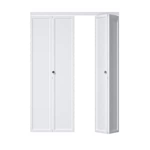 60 in. x 80.5 in. Paneled Solid Core White Primed 1 Lite MDF Bifold Door with Hardware Kit