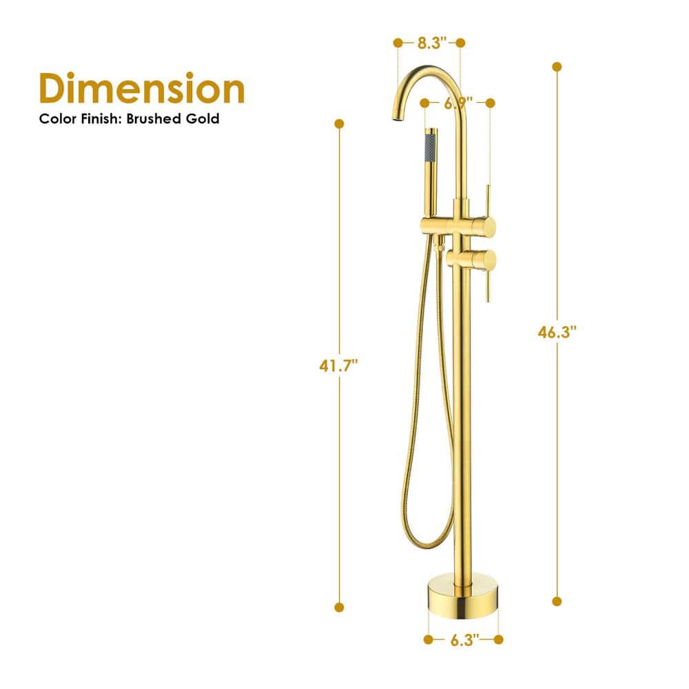 Brushed Gold Stainless Steel Freestanding Tub Faucet with Handshower