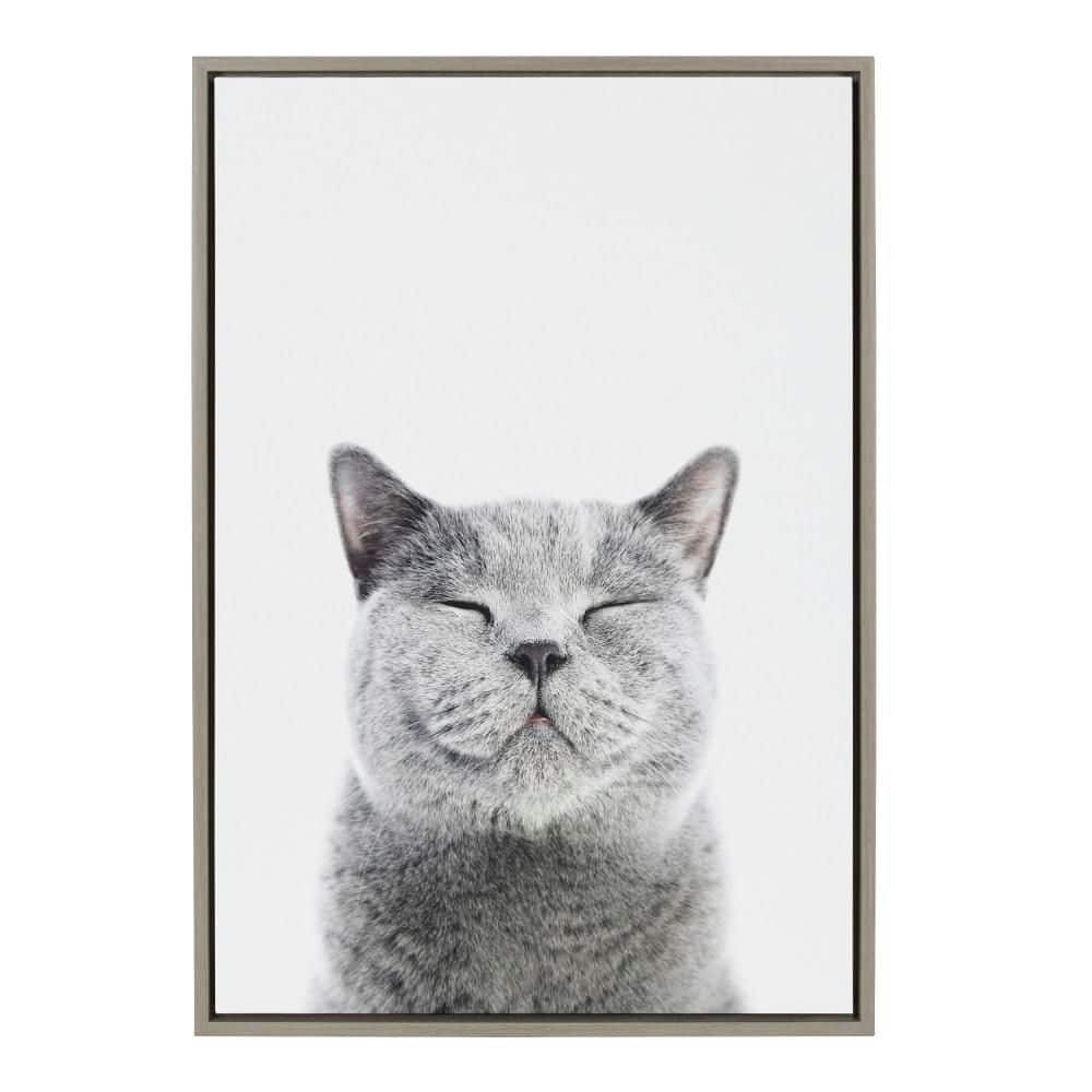 Gray Smiling Cat Canvas Print for Kids Nursery, 23" x 33"