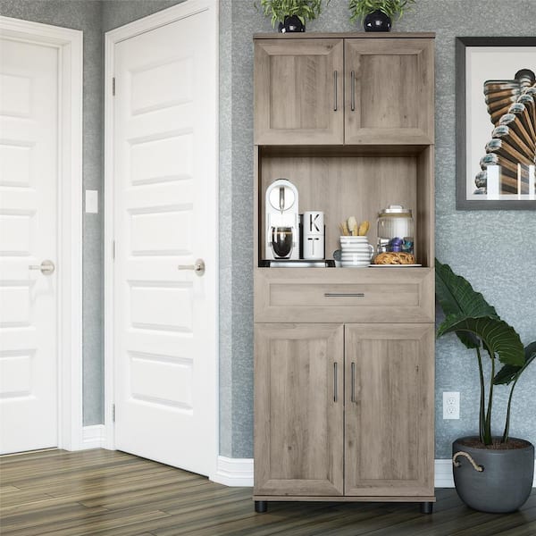 SystemBuild Evolution Hobart Gray Oak 1-Drawer / 4-Door Tall Coffee Bar